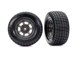 Traxxas 10474 Oval Graphite Gray Wheels with Hoosier Tires Pre-Glued 4WD Front/Rear, 2WD Rear