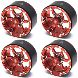 Treal 1.9 Beadlock Wheels 1.9 inch Wheels (4P) CNC Machined for 1:10 RC Crawlers Axial SCX10 III TRX4 Redcat Gen8 - Red