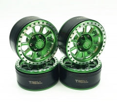 Treal 1.9 Beadlock Wheel Rims Heavy Duty CNC Aluminum 4pcs-Set for 1:10 RC Crawler TRX-4 Axial SCX10 II -Type C - Green