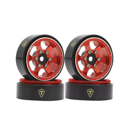 TREAL SCX24 Wheels 1.0" Beadlock Wheels (4P) Scale-Look Concave Six Spoke Rim Crawler Wheels for Axial SCX24 -Type D - Red