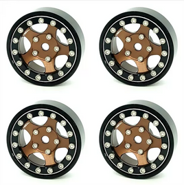 Treal 1.0 Beadlock Wheels (4P-Set) for Axial SCX24 with Brass Rings Weighted 22.4g-B Type - Black-Bronze