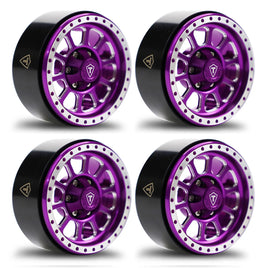 Treal 1.9 Beadlock Wheel Rims Heavy Duty CNC Aluminum 4pcs-Set for 1:10 RC Crawler TRX-4 Axial SCX10 II -Type C - Purple