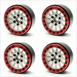 Treal 1.9 beadlock wheels (4P-Set) Alloy Crawler Wheels for 1:10 RC Scale Truck -Type D Silver Red